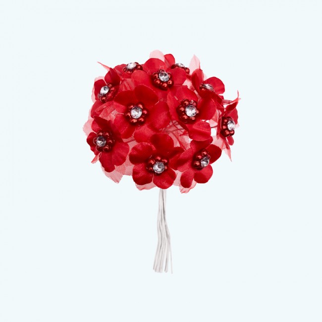 2" Diameter Satin Flower with Crystal 12X12 | Red